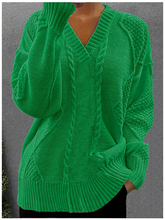 Damen Baumwolle Unifarben Langarm Bequem Lässig Pullover