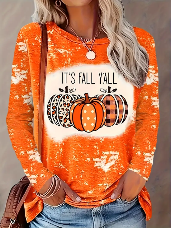 Lässig Halloween (Kürbis) Rundhals Langarm T-Shirt