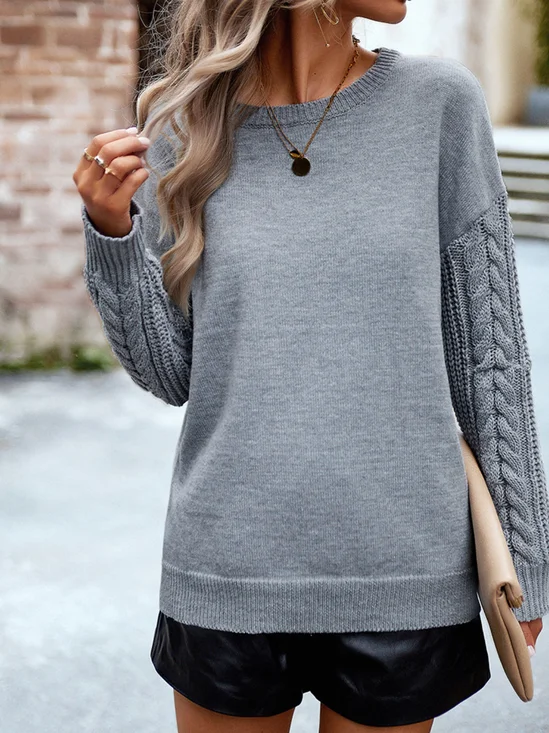Damen Baumwolle Unifarben Langarm Bequem Lässig Pullover