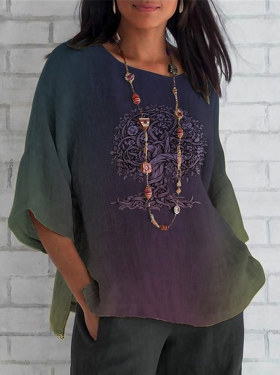 Rundhals Halbarm Geometrisch Regelmäßig Regelmäßige Passform Bluse für Damen