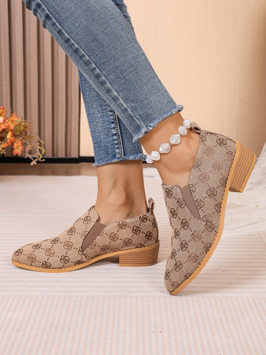 Retro Geometrisch Slip On Blockabsatz Flache Schuhe