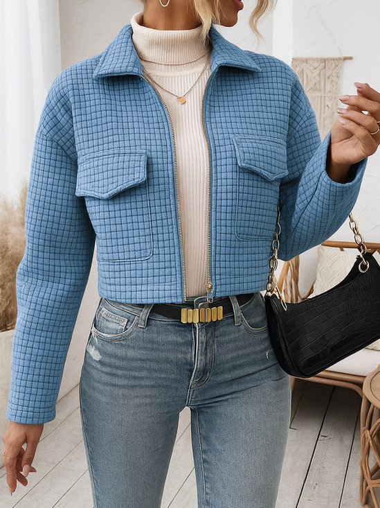 Damen Frühling/Herbst Oberbekleidung Lässig Unifarben Langarm Schalkragen Jacke