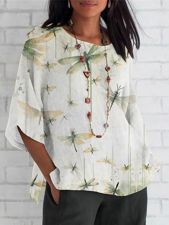 Rundhals Halbarm Libelle Regelmäßig Regelmäßige Passform Bluse für Damen