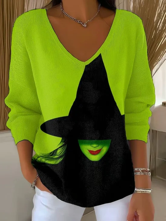 Damen Baumwolle Halloween Langarm Bequem Lässig Pullover