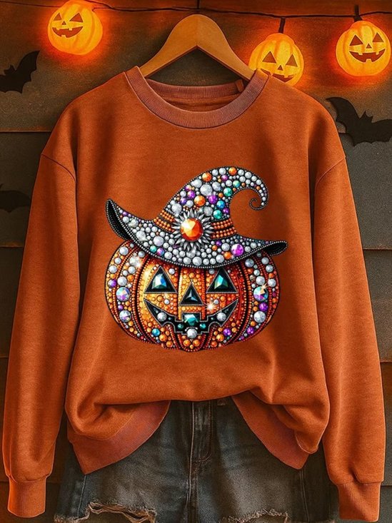 Retro Rundhals Halloween (Kürbis) Sweatshirt