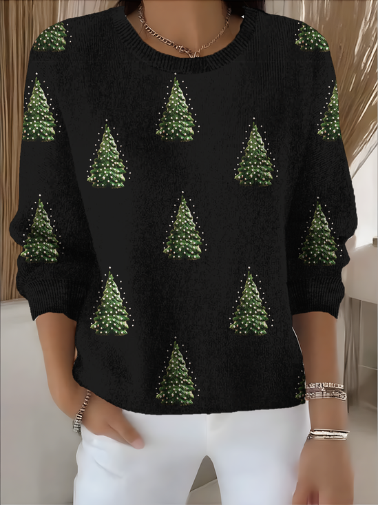 Damen Weihnachten Langarm Bequem Retro Pullover