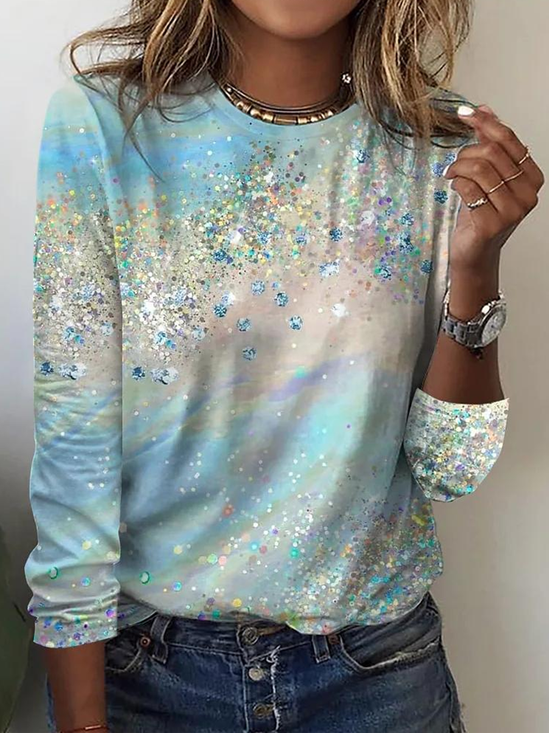 Retro Geometrisch Rundhals Langarm T-Shirt