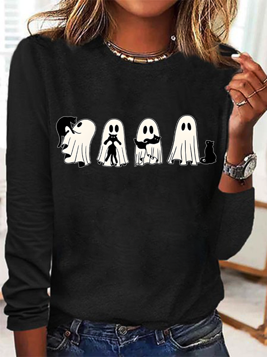 Rundhals Langarm Halloween Regelmäßig Mittlere Elastizität Weit Bluse für Damen