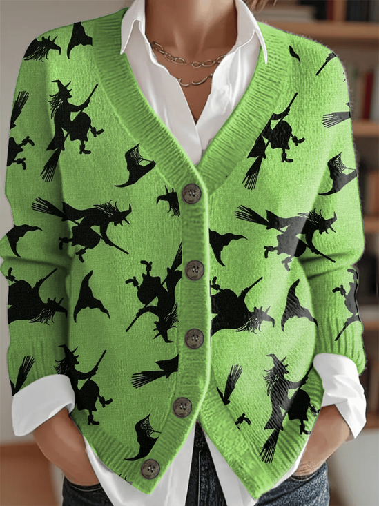 Damen Gestrickt Halloween Langarm Bequem Retro Strickjacke
