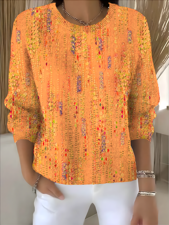 Damen Geometrisch Langarm Bequem Retro Pullover
