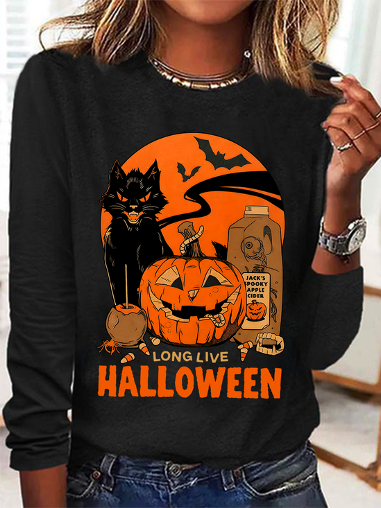 Rundhals Langarm Halloween Regelmäßig Mittlere Elastizität Weit Bluse für Damen