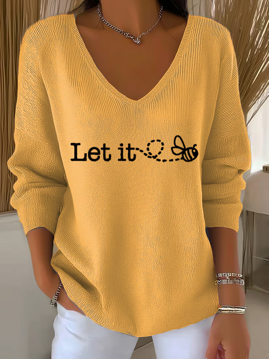 Damen Baumwolle Textbriefe Langarm Bequem Lässig Pullover