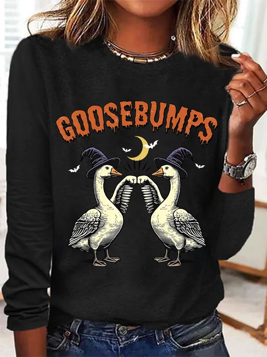 Rundhals Langarm Halloween Regelmäßig Mittlere Elastizität Weit Bluse für Damen