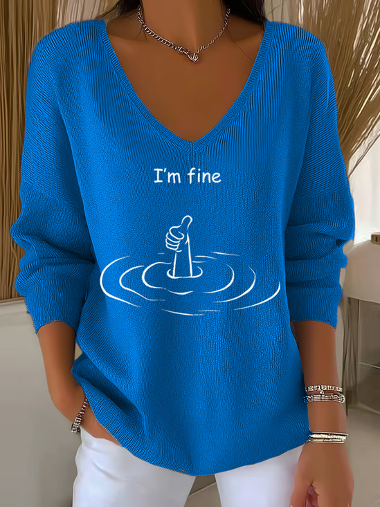 Damen Baumwolle Textbriefe Langarm Bequem Lässig Pullover