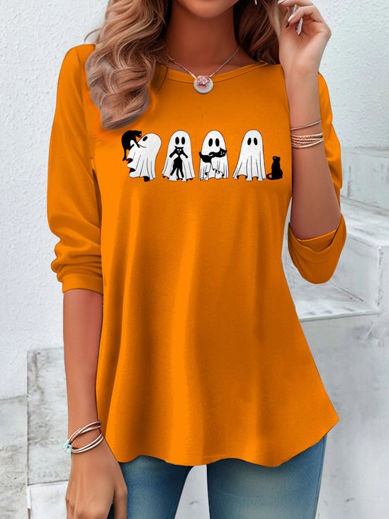 Lässig Geblümt Rundhals Langarm T-Shirt