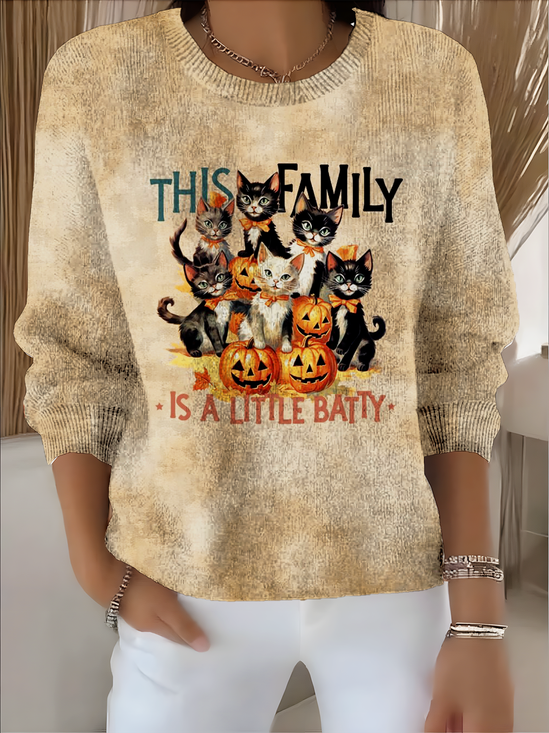 Damen Halloween Langarm Bequem Retro Pullover