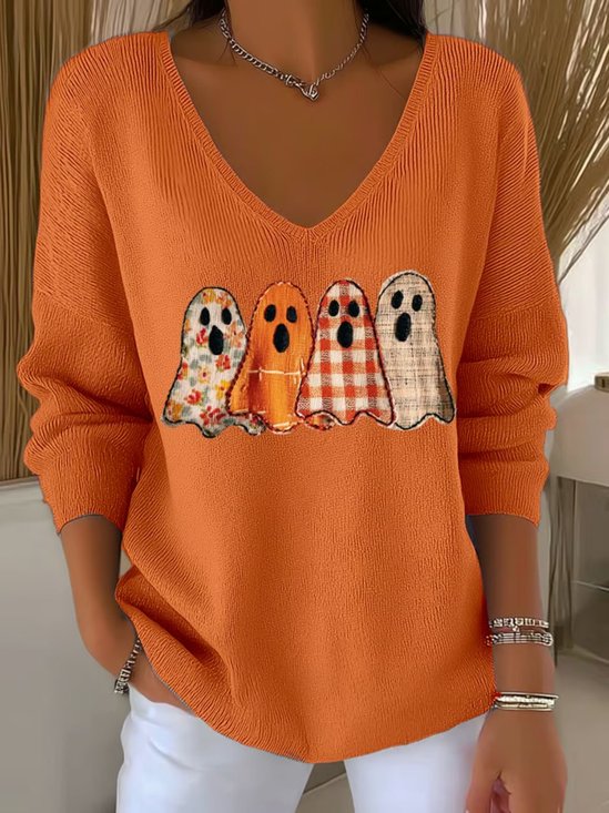 Damen Baumwolle Halloween Langarm Bequem Lässig Pullover