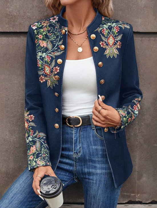 Damen Winter Oberbekleidung Retro Geblümt Langarm Stehkragen Jacke