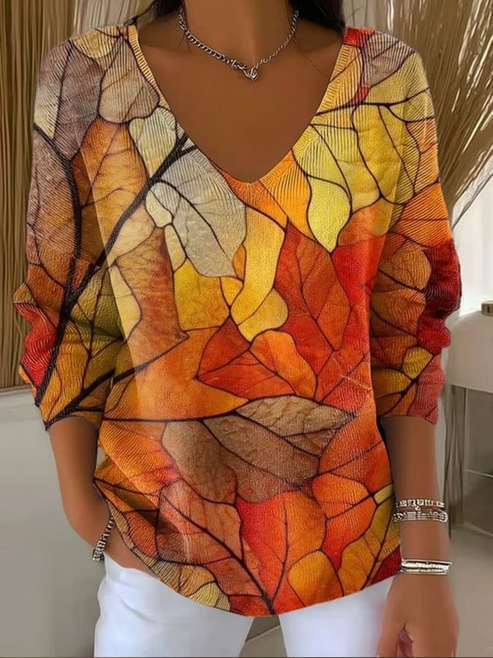 Damen Baumwolle Malerei Langarm Bequem Lässig Pullover