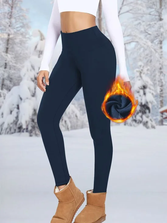 Damen Unifarben Lässig Winter Knöchelhose Leggings