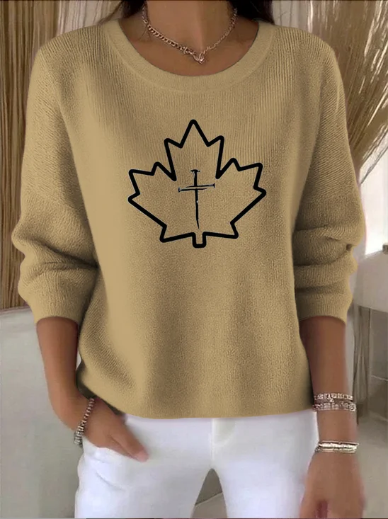Damen Baumwolle Geblümt Langarm Bequem Retro Pullover