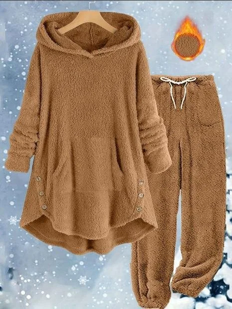 Damen Unifarben Zweiteiliges Set Täglich Langarm Lässig Winter Bluse mit Hose Matching Set