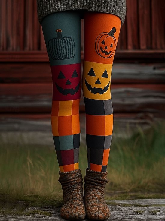 Damen Kariert Retro Alle Jahreszeiten Lang Leggings