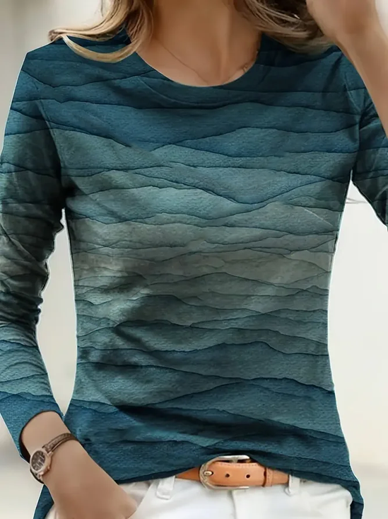 Lässig Abstrakt Rundhals Langarm T-Shirt