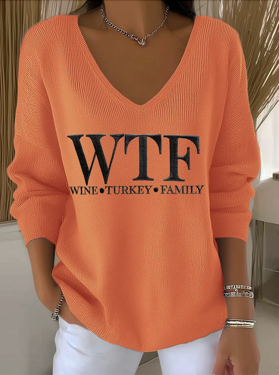 Damen Baumwolle Textbriefe Langarm Bequem Lässig Pullover