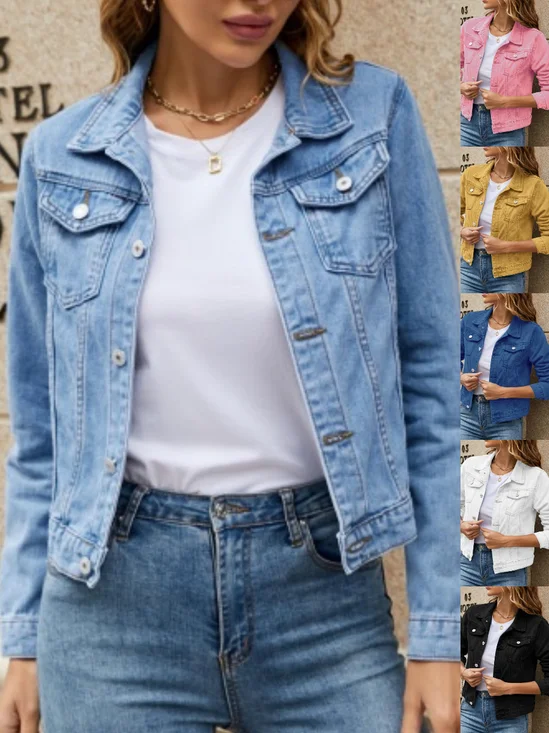 Damen Frühling/Herbst Oberbekleidung Retro Nahtverarbeitung Unifarben Langarm Stehkragen Jacke