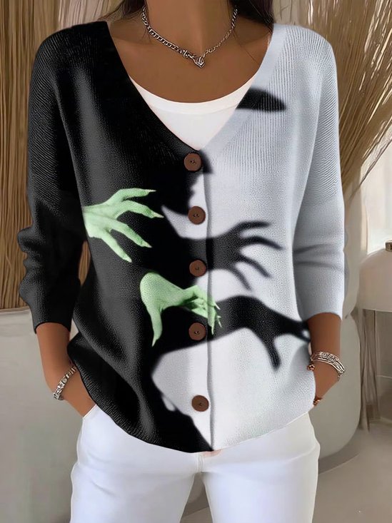 Damen Halloween Langarm Bequem Lässig Print Strickjacke