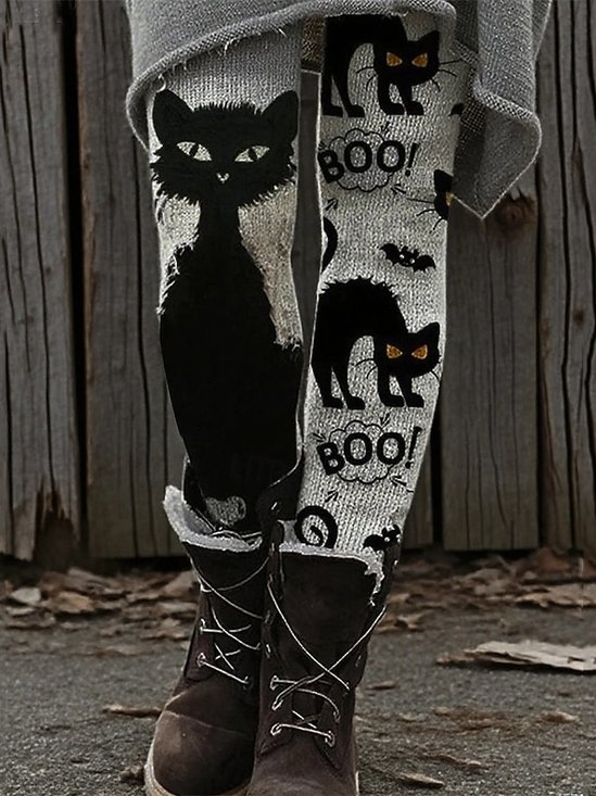 Damen Katze Retro Alle Jahreszeiten Lang Leggings