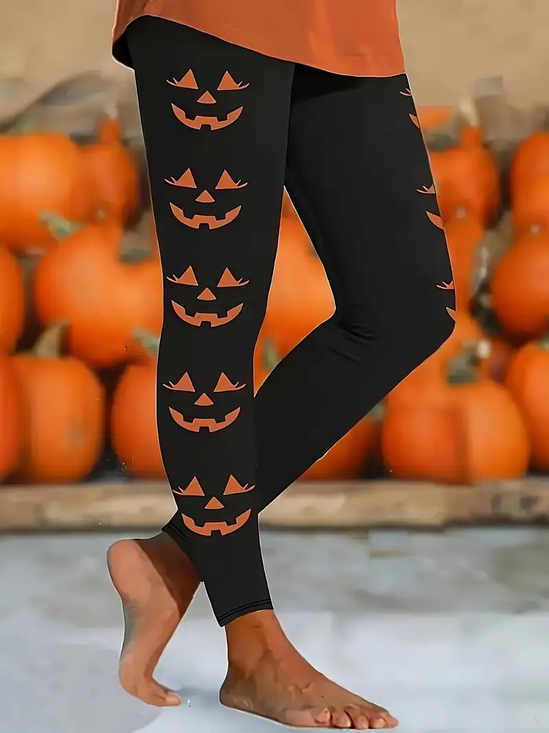 Damen Halloween (Kürbis) Lässig Alle Jahreszeiten Print Lang Leggings