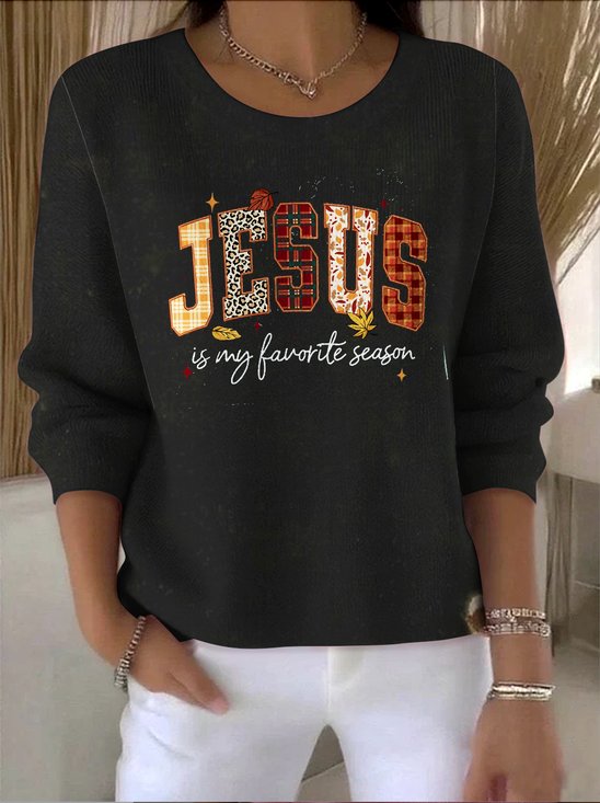 Damen Baumwolle Textbriefe Langarm Bequem Retro Pullover