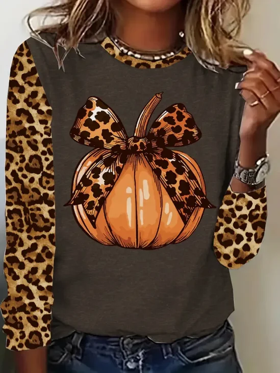 Retro Halloween (Kürbis) Rundhals Langarm T-Shirt