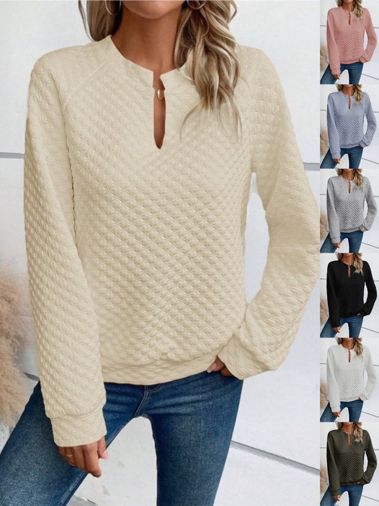 Retro V-Ausschnitt Geometrisch Sweatshirt Nahtverarbeitung