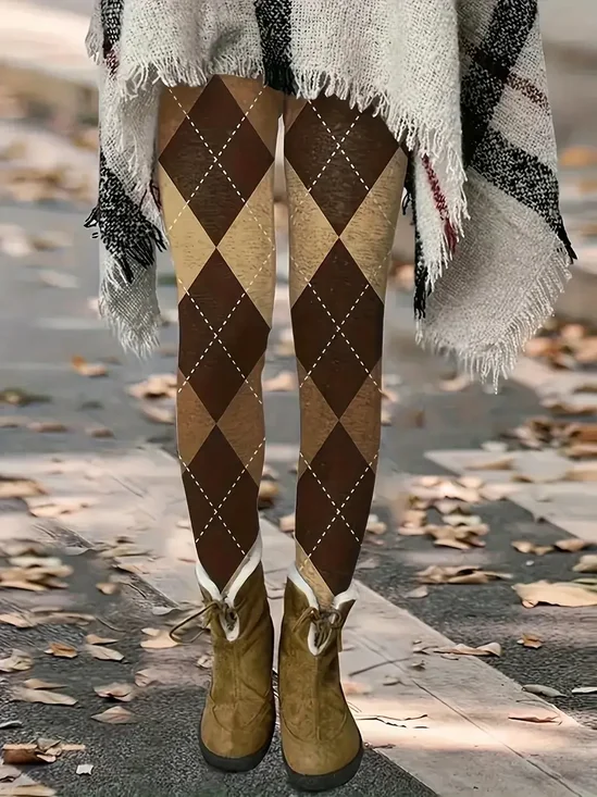 Damen Kariert Retro Alle Jahreszeiten Lang Leggings