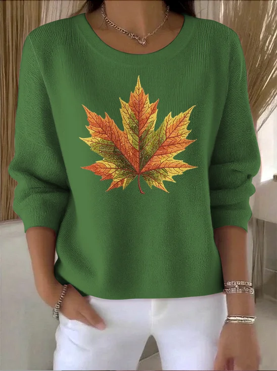 Damen Baumwolle Geblümt Langarm Bequem Retro Pullover