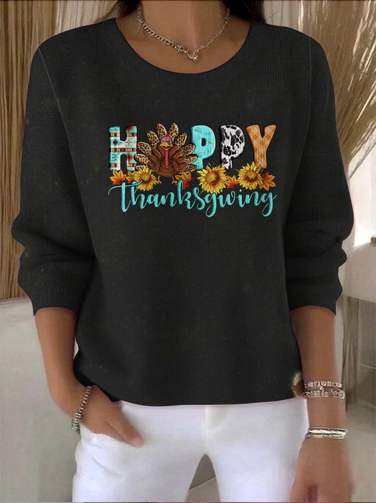 Damen Baumwolle Textbriefe Langarm Bequem Retro Pullover