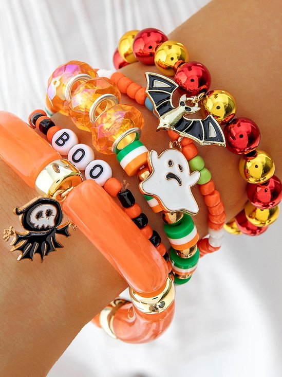 Halloween Lustig Schädel Reis Korn Armband Set Persönlichkeit Teufel Ösen Glasur die Fledermaus mehrschichtig Armband