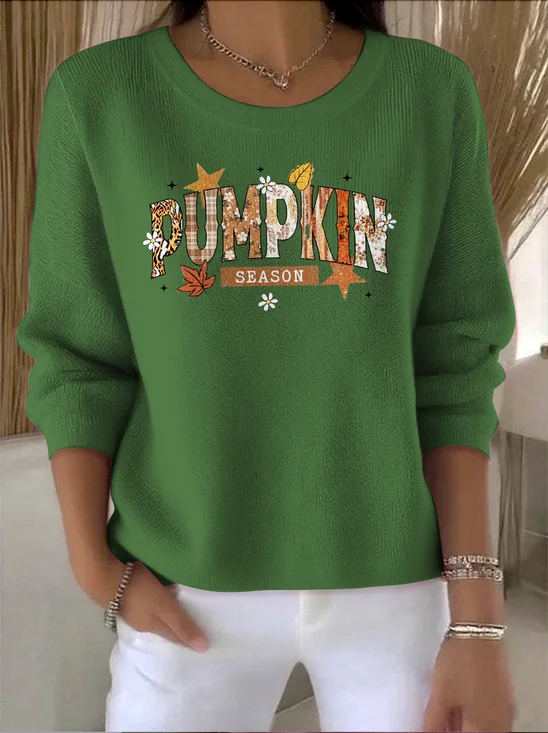 Damen Baumwolle Textbriefe Langarm Bequem Retro Pullover