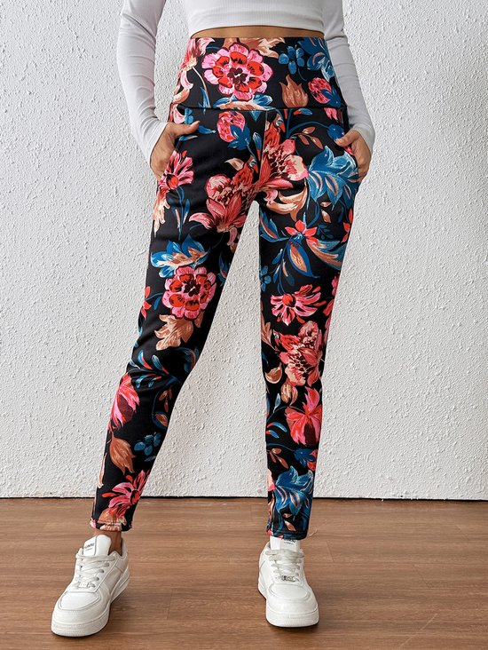 Damen Geblümt Lässig Winter Lang Leggings