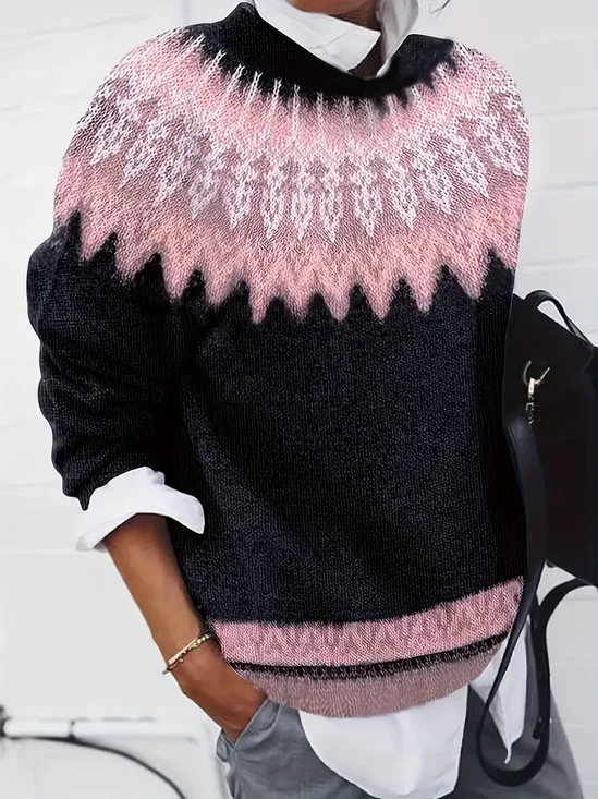 Damen Abstrakt Langarm Bequem Lässig Print Pullover