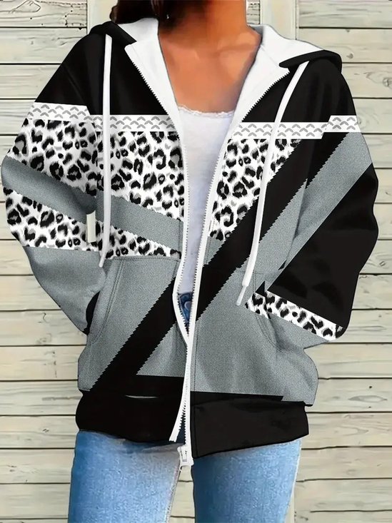 Damen Frühling/Herbst Oberbekleidung Retro Gestreift Langarm Kapuze Jacke