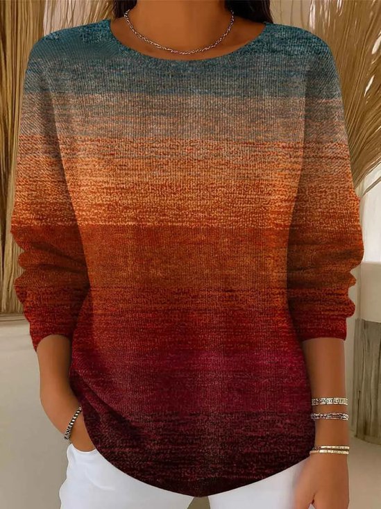 Damen Nachahmung Kaschmir Gestreift Langarm Bequem Retro Pullover
