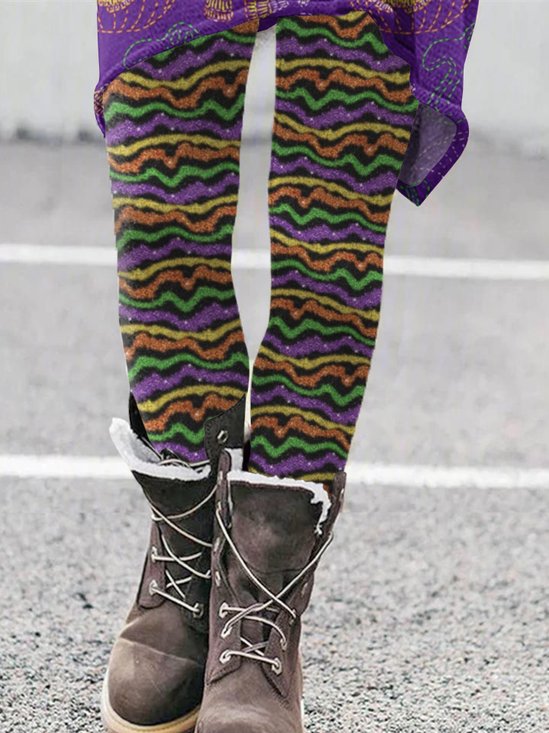 Damen Gestreift Retro Alle Jahreszeiten Lang Leggings