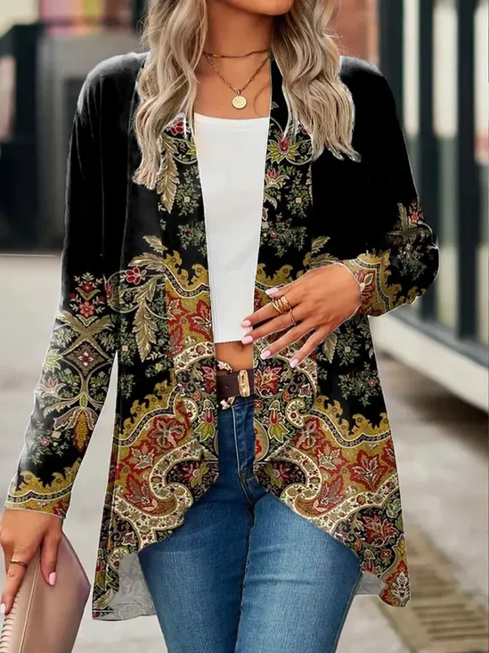 Damen Frühling/Herbst Oberbekleidung Lässig Print Geblümt Langarm Jacke