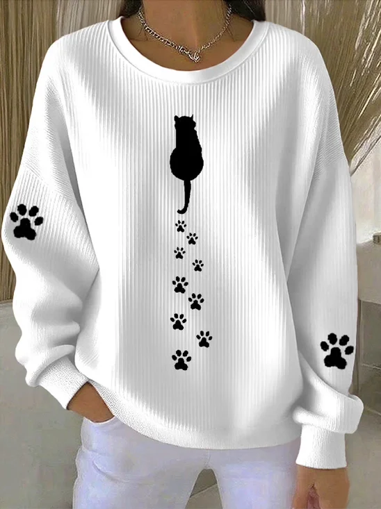 Lässig Rundhals Tier Sweatshirt