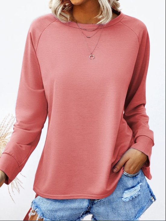 Lässig Unifarben Rundhals Langarm T-Shirt