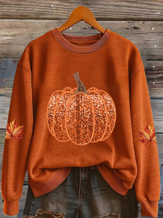 Lässig Rundhals Ahornblatt Sweatshirt Print